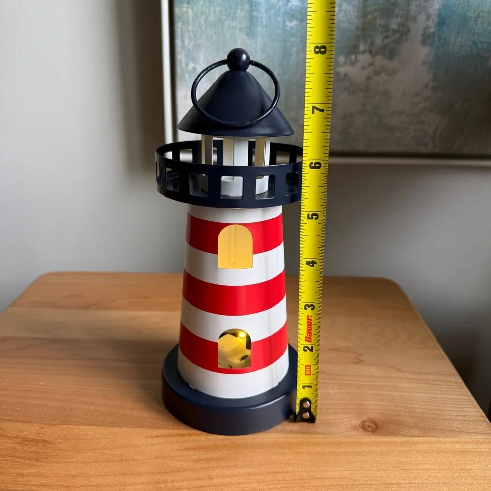 NWOT Target Bullseyes Playground Metal Nautical Coastal Lighthouse LED Lantern